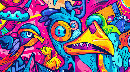 Obraz premium Psychedelic Bestiary Colorful Abstract Composition