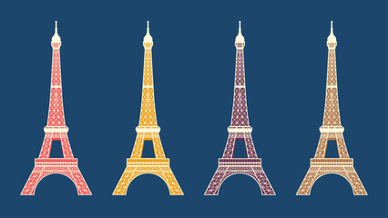 Eiffel Tower. Set of four colors version, detailed design. Vector illustration - obrazy, fototapety, plakaty