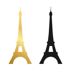 Eiffel Tower illustration. Golden and dark silhouette of the symbol of Paris. Vector illustration on transparent background