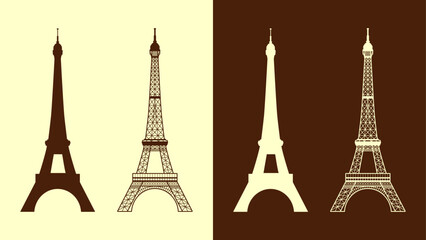 Eiffel Tower. Set of light and dark version, transparent and solid design. Vector illustration