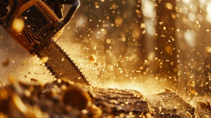 Person Using Chainsaw to Cut Wood