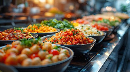 Colorful Buffet Spread Featuring Assorted Dishes in a Restaurant