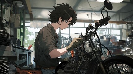 Fototapeta na wymiar バイク整備士の女性12