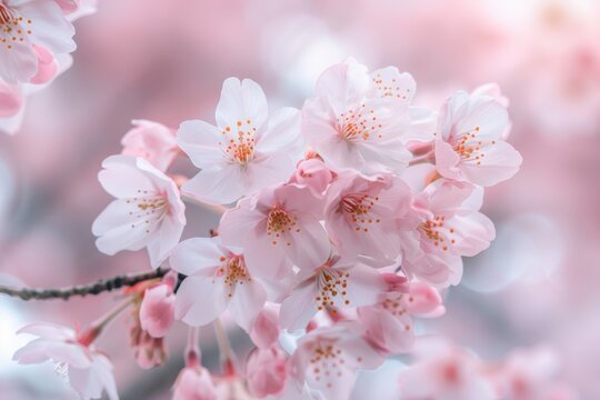 Close up of pink cherry blossom in spring time.