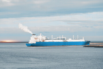 LNG Tanker Mooring In The International Trade Port. Gas Transportation Facility. Natural Gas Shipping And Logistics. © I am from Mykolayiv