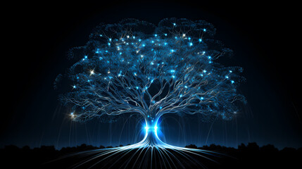 Glowing particle tree, abstract digital plant - obrazy, fototapety, plakaty