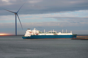 LNG Tanker Mooring In The International Trade Port. Gas Transportation Facility. Natural Gas Shipping And Logistics. © I am from Mykolayiv