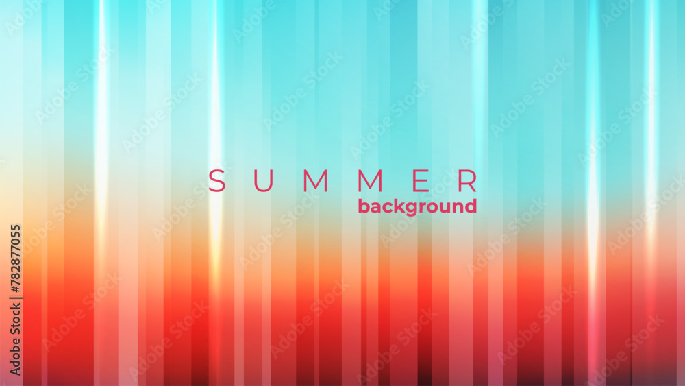 Fototapete Summer background. Vibrant blurred color gradient banner with vertical dynamic lines for Summertime season creative graphic design. Vector illustration.