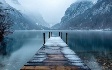 Pier at a lake in Hallstatt, Austria