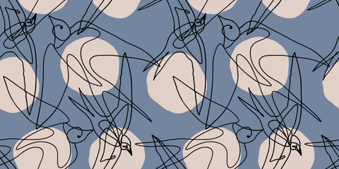 Seamless pattern of a birds. Vector Modern line illustrations. - 782877489