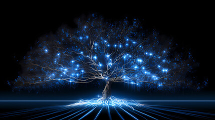 Glowing particle tree, abstract digital plant