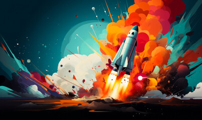 Vibrant Rocket Ignition - Aspiring to New Heights - Abstract Space Exploration - obrazy, fototapety, plakaty