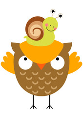 Cute snail on top of the owl head - 782878207