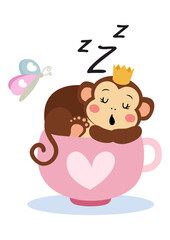 Monkey prince sleeping inside a cup - 782878216