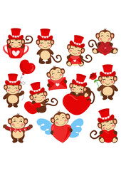 Set of valentines day cute monkey - 782878218