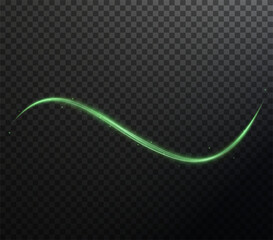 Light green lines png of speed. Light glowing effect. Abstract motion lines. Light trail wave png, fire path trace line, car lights, optic fiber and incandescence curve twirl	

