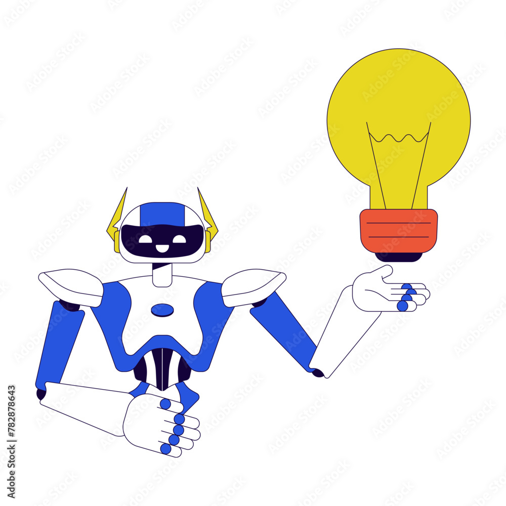 Poster robot assistant generating idea 2d linear cartoon character. technology innovation. robotics humanoi
