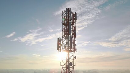 Aerial of Telecommunication Tower of LTE Antennas transmitting 4G and 5G mobile cellular signals
