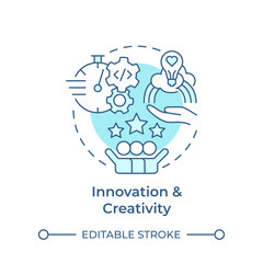 Innovation and creativity soft blue concept icon. Hackathon benefit. Idea exchange. Round shape line illustration. Abstract idea. Graphic design. Easy to use in promotional materials