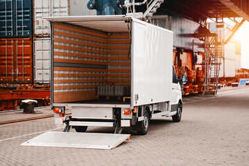 Cargo Truck In The Trade Port. Heavy-Duty Commercial Vehicle For Supply Stores Delivery....