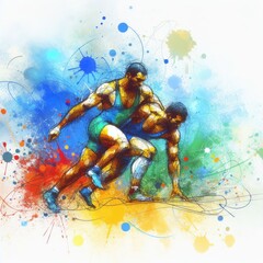 Obraz na płótnie Canvas Wrestling in watercolor in Generative AI.