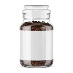 Coffee Beans Glass Jar Mockup. 3D Rendering on Isolated Background