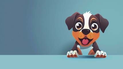 Vector art character, puppy surprised, popping out of a flat design into 3D space, eyes wide, mouth agape. - obrazy, fototapety, plakaty
