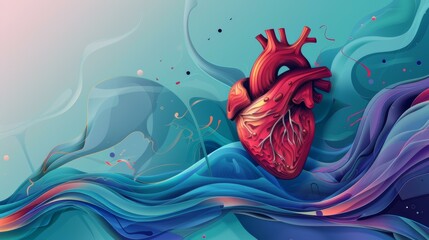 Obraz premium Vector art from illustrated Heart, flat design into 3D space,