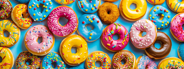 Colorful sweet delicious glazed donuts.  Sweet background