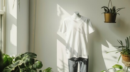 women's white T-shirt mockup, mannequin display