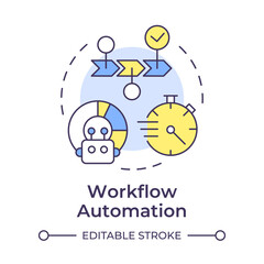 Workflow automation multi color concept icon. Artificial intelligence. Business processes optimization. Round shape line illustration. Abstract idea. Graphic design. Easy to use in infographic