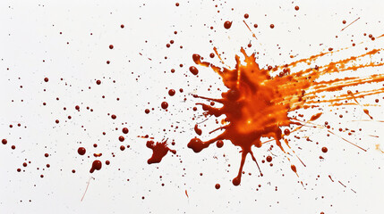 Burnt sienna paint splatter on a pure white background
