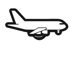Airplane 🛬 takeoff logo black pictogram set vector or plane take off flying silhouette shape graphic simple plain clipart symbol, airport airline jet circle sign, aeroplane thin line outline art
