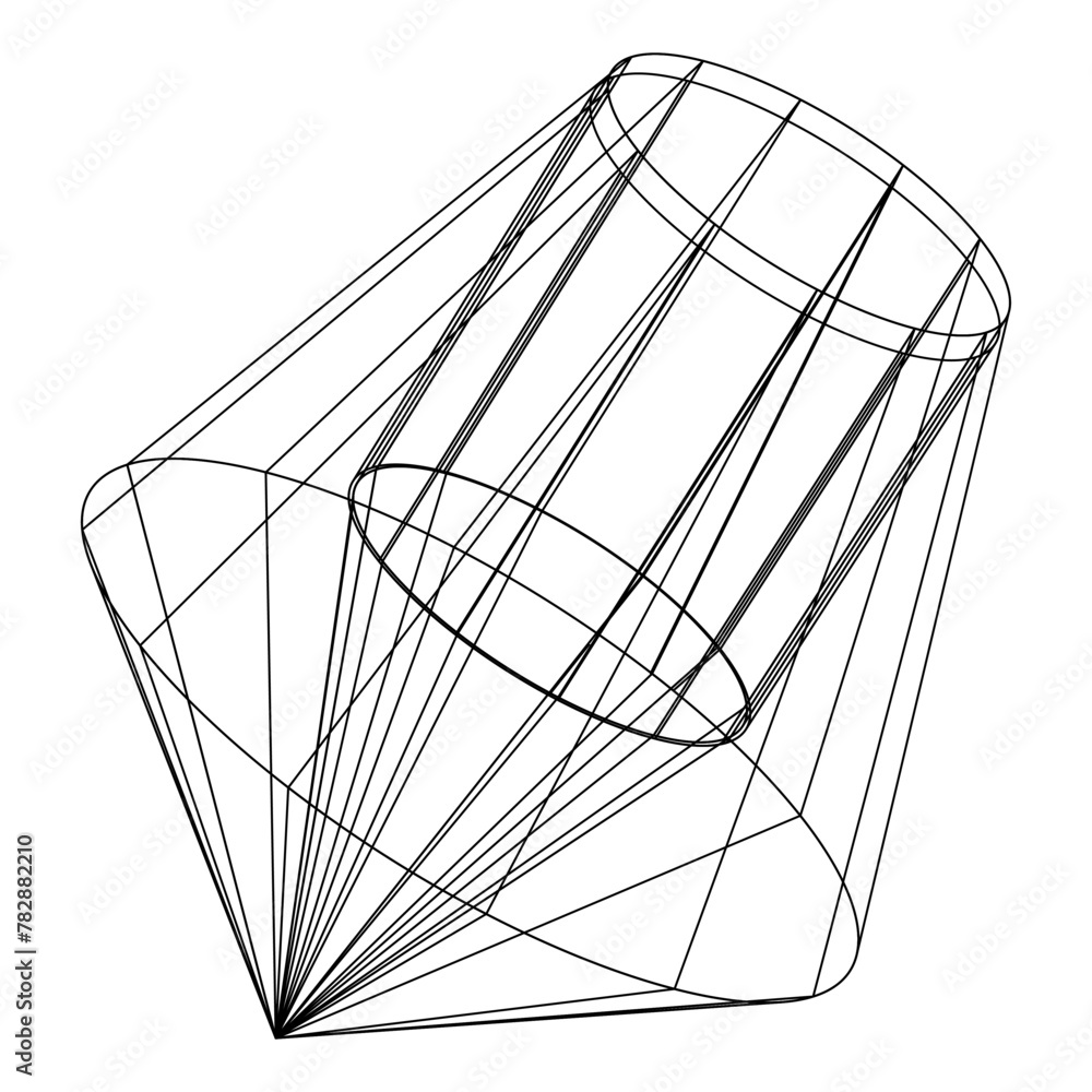 Poster Retro futuristic isolated abstract wireframe model, cyberpunk shape in y2k style. Editable stroke. Vector illustration on transparent background.	