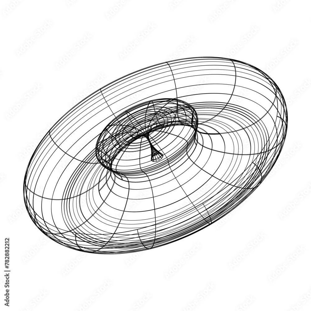 Poster Retro futuristic isolated abstract wireframe model, cyberpunk shape in y2k style. Editable stroke. Vector illustration on transparent background.	