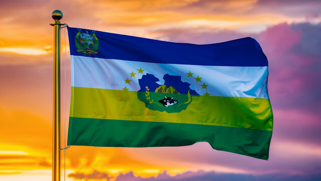 Guarico Waving Flag Against a Cloudy Sky at Sunset.