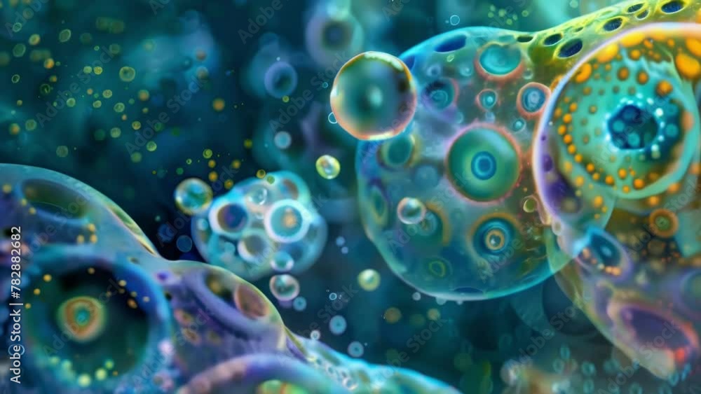 Poster a closeup of a single cyanobacteria cell showing intricate internal structures and tiny organelles r