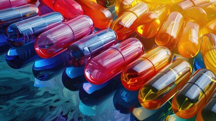 Probiotic supplements pills, digitally painted to capture the glossy finish and promise of health - obrazy, fototapety, plakaty