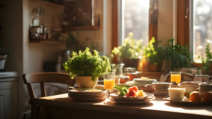 A Sunlit Kitchen Table Brimming with Homemade Delights - Generated by AI.