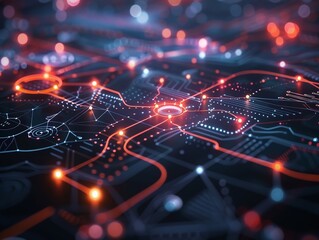 A futuristic digital map that showcases interconnected networks and data transfer