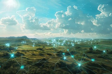 A futuristic landscape filled with interconnected nodes and pathways for information exchange