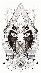 Tattoo idea of a deer head with geometry decoration around