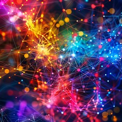 Obraz premium Vibrant colors and dynamic lines symbolizing network integration and data sharing