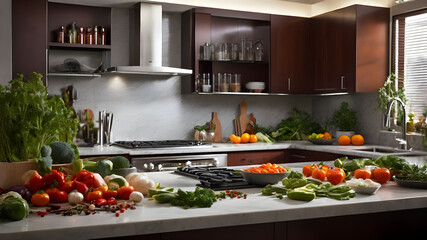 Modern Kitchen Elegance with Granite Countertops and Stainless Steel Appliances - Generated by AI