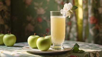 Creamy Apple Juice with Green Apple Slice in a Cozy Vintage Setting - Generated by AI