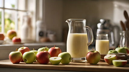 Fresh Apple and Milk Blend in a Sunlit Kitchen Setting - Generated by AI