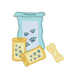 Dogs dry and wet food flat design set