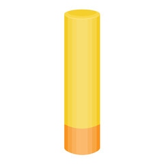 Sunscreen lip balm icon isolated on transparent and white background. Lipstick in yellow-orange packaging. Closeup element for summer design decoration. Vector cartoon illustration. Sunscreens.