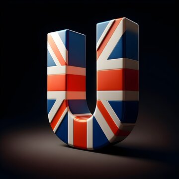 U alphabet letter illustration United kingdom flag in 3d minimalist black background 