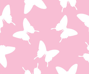 Fototapeta premium Seamless simple pattern with butterfly. Vector background in trendy retro trippy 2000s style.Pink background.